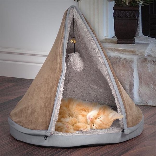 Petmaker Petmaker 80-D070 18 dia. Removable Teepee Top Sleep & Play Cat Bed - Tan 80-D070